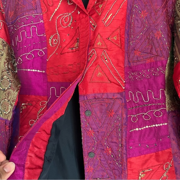 Vintage Chico's Patchwork Embroidered Beaded Embroidery Jacket Size: 1 - Picture 11 of 13